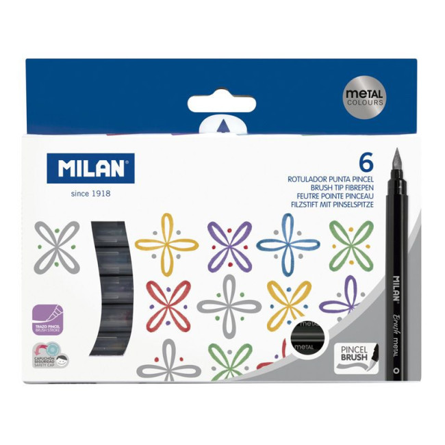 ▷ ROTULADORES MILAN 6 UDS PINCEL METALIZADOS | Taine - Imagen 1