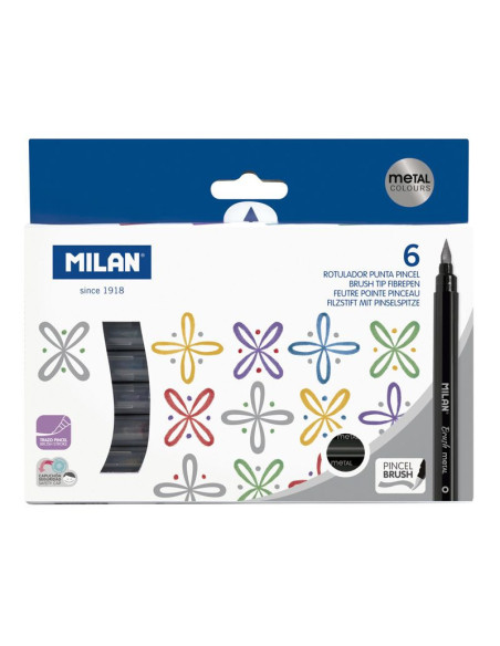 ▷ ROTULADORES MILAN 6 UDS PINCEL METALIZADOS | Taine - Imagen 1