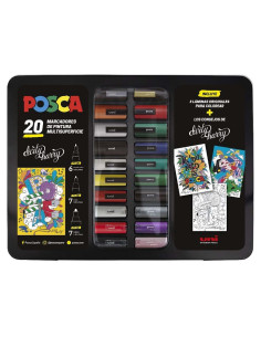 ▷ ROTULADORES POSCA 20 UDS PC1M PC3M PC5M MALETA METALICA | Taine - Imagen 1