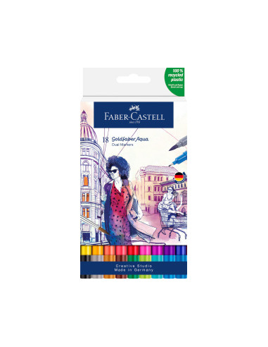 ▷ ROTULADORES FABER CASTELL 18 UDS DOBLE PUNTA ACUARELABLE | Taine - Imagen 1