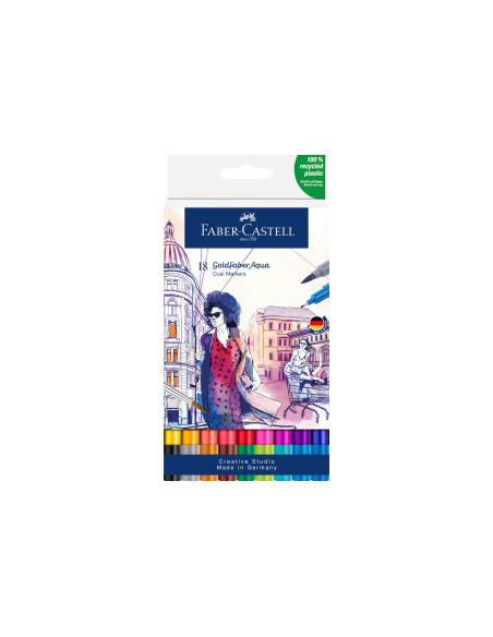 ▷ ROTULADORES FABER CASTELL 18 UDS DOBLE PUNTA ACUARELABLE | Taine - Imagen 1