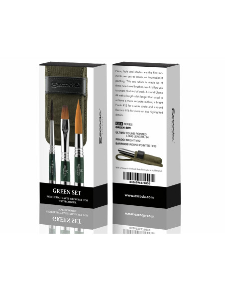 ▷ ESTUCHE ESCODA PETACA VIAJE TELA VERDE 3 PINCELES (TORAY) | Taine - Imagen 1