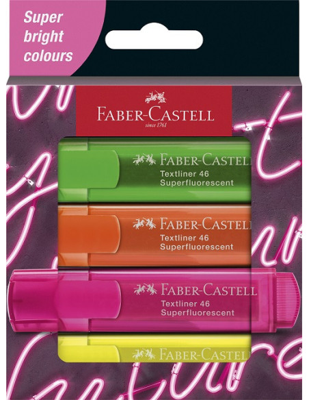 ▷ ROTULADORES FABER CASTELL 4 UDS TEXTLINER SUPERFLUOR 46 | Taine - Imagen 1