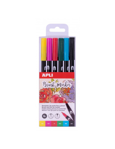 ▷ ROTULADORES APLI 6 UDS DUO PINCEL | Taine - Imagen 1