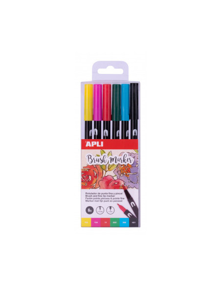 ▷ ROTULADORES APLI 6 UDS DUO PINCEL | Taine - Imagen 1