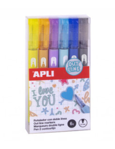 ▷ ROTULADORES APLI 6 UDS B.OUT CON BORDE COLORES | Taine - Imagen 1