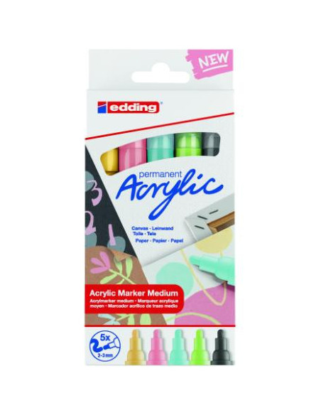 ▷ ROTULADORES EDDING 5 UDS ACRILICOS TRAZO 2-3MM. PASTEL C.: 935, 926, 915, 9 | Taine - Imagen 1