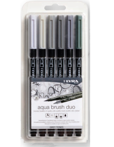 ▷ ROTULADORES LYRA 6 UDS AQUA BRUSH ESTUCHE GRISES | Taine - Imagen 1