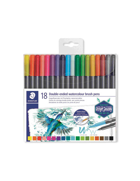 ▷ ROTULADORES STAEDTLER 18 UDS ACUARELABLE DOBLE PUNTA PINCEL 3001 | Taine - Imagen 1