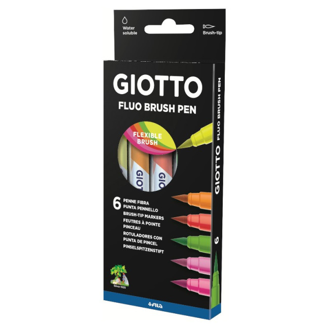 ▷ ROTULADORES GIOTTO 6 UDS FLUOR BRUSH PEN | Taine - Imagen 1