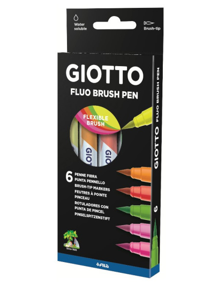 ▷ ROTULADORES GIOTTO 6 UDS FLUOR BRUSH PEN | Taine - Imagen 1