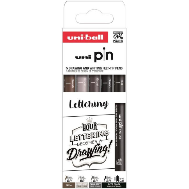 ▷ ROTULADORES UNIPIN 5 UDS CALIBRADOS LETTERING | Taine - Imagen 1