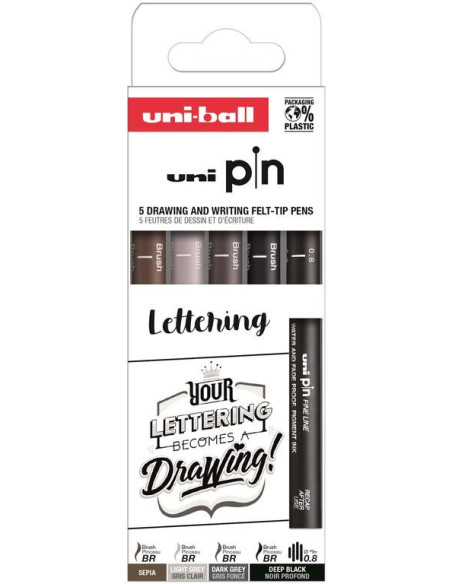 ▷ ROTULADORES UNIPIN 5 UDS CALIBRADOS LETTERING | Taine - Imagen 1