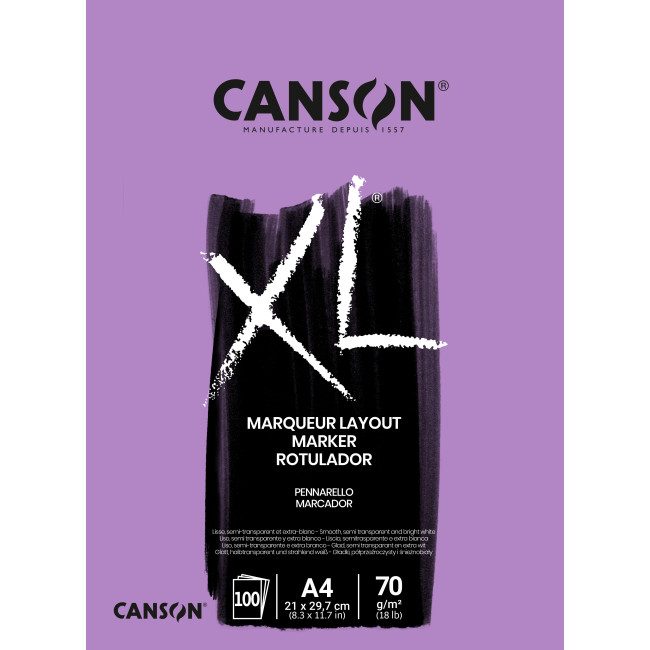 ▷ BLOC DIBUJO CANSON ENCOLADO A4 XL MARKER 70gr 100hj LAYOUT C.ROTULADORES | Taine - Imagen 1