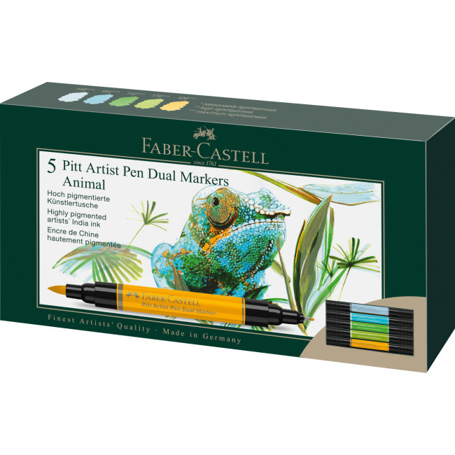 ▷ ROTULADORES FABER CASTELL 5 UDS ANIMAL PITT ARTIST PEN DUAL MARKER | Taine - Imagen 1