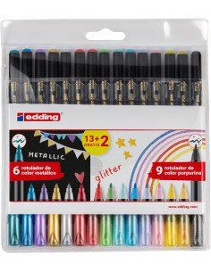 ▷ ROTULADORES EDDING 13-2 UDS 1200 METÁLICOS Y GLITTER 13+2 ESTUCHE | Taine - Imagen 1