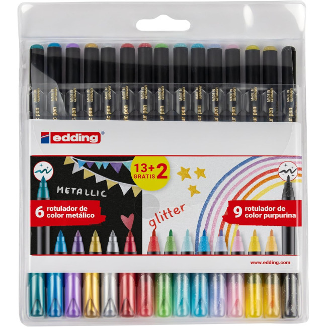 ▷ ROTULADORES EDDING 13-2 UDS 1200 METÁLICOS Y GLITTER 13+2 ESTUCHE | Taine - Imagen 1