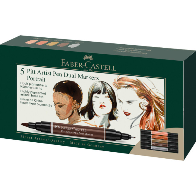 ▷ ROTULADORES FABER CASTELL 5 UDS PORTRAIT PITT ARTIST PEN DUAL MARKER | Taine - Imagen 1