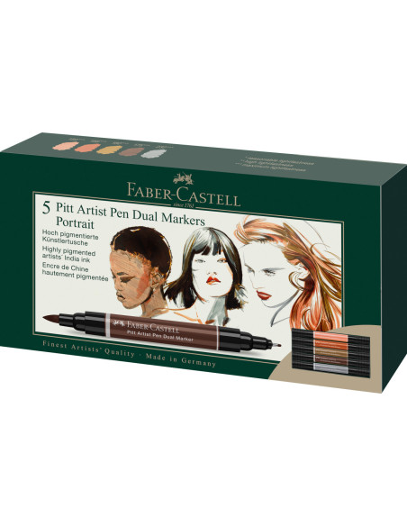 ▷ ROTULADORES FABER CASTELL 5 UDS PORTRAIT PITT ARTIST PEN DUAL MARKER | Taine - Imagen 1