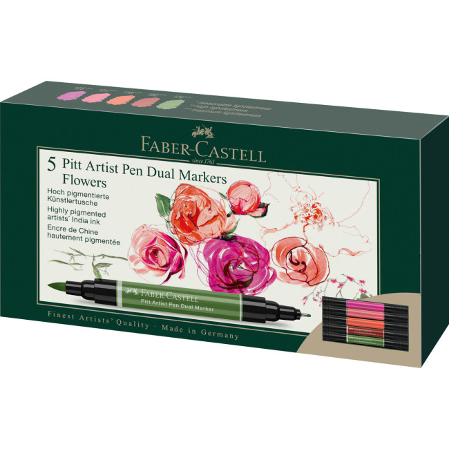 ▷ ROTULADORES FABER CASTELL 5 UDS FLOWERS PITT ARTIST PEN DUAL MARKER | Taine - Imagen 1
