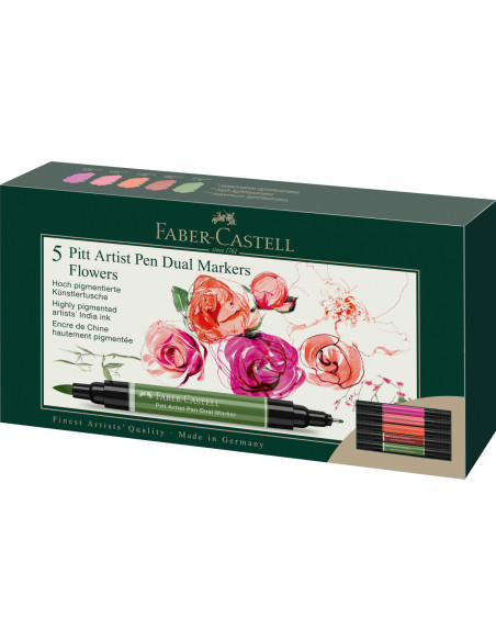 ▷ ROTULADORES FABER CASTELL 5 UDS FLOWERS PITT ARTIST PEN DUAL MARKER | Taine - Imagen 1