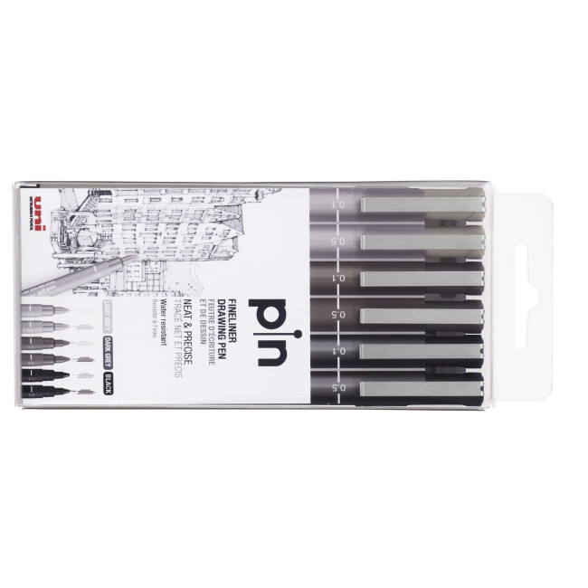 ▷ ROTULADORES UNIBALL 6 UDS CALIBRADO GRIS + NEGRO | Taine - Imagen 1