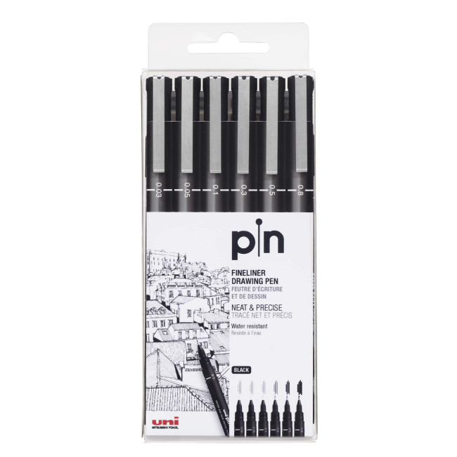 ▷ ROTULADORES UNIBAL 6 UDS NEGRO CALIBRADO PIN | Taine - Imagen 1