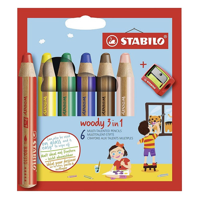 ▷ LAPICES STABILO 6 UDS COLOR WOODY 3 EN 1 SURTIDOS+SACAPUNTAS | Taine - Imagen 1