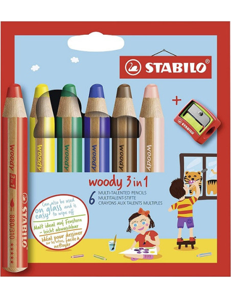 ▷ LAPICES STABILO 6 UDS COLOR WOODY 3 EN 1 SURTIDOS+SACAPUNTAS | Taine - Imagen 1