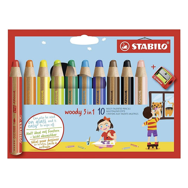 ▷ LAPICES STABILO 10 UDS COLOR WOODY 3 EN 1-SURTIDAS+SACAPUNTAS | Taine - Imagen 1