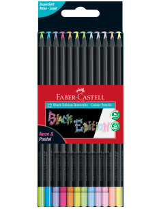 ▷ LAPICES FABER CASTELL 12 UDS PASTELyNEON BLACK EDICION | Taine - Imagen 1
