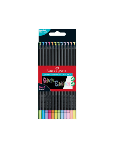 ▷ LAPICES FABER CASTELL 12 UDS PASTELyNEON BLACK EDICION | Taine - Imagen 1