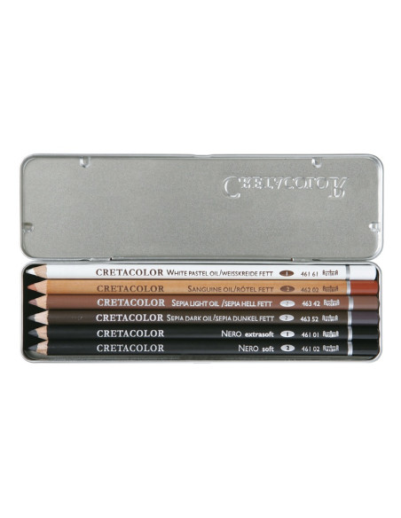 ▷ LAPICES CRETACOLOR 6 UDS ESTUCHE METÁLICO GRASOS | Taine - Imagen 1