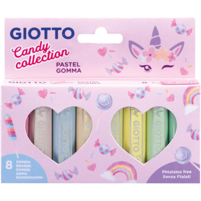 ▷ GOMAS GIOTTO 8 UDS PASTEL FORMA LAPIZ SERIE CANDY | Taine - Imagen 1