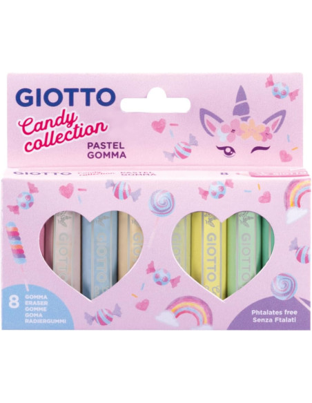 ▷ GOMAS GIOTTO 8 UDS PASTEL FORMA LAPIZ SERIE CANDY | Taine - Imagen 1