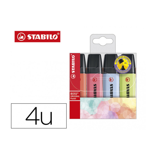 ▷ ROTULADORES STABILO 4 UDS BOSS FLUOR PASTEL WALLET | Taine - Imagen 1