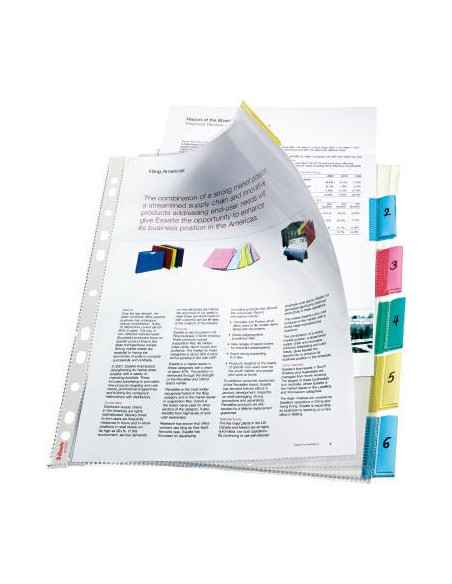 ▷ FUNDA ESSELTE MULTITALADRO C/PESTAÑA SET 6FUNDAS PP CRISTAL 85MIC REFUERZO | Taine - Imagen 1