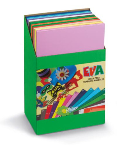 ▷ GOMA EVA EXPOSITOR CARTON 120 LAMINAS X 12 COLORES 40X60CM 2MM FAIBO | Taine - Imagen 1