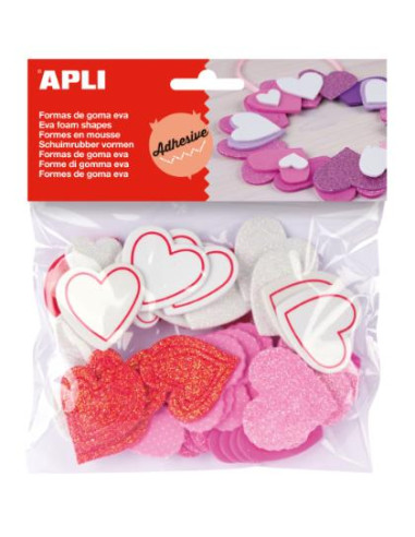 ▷ FORMAS APLI GOMA EVA CORAZONES ADHESIVOS PURPURINA 52U | Taine - Imagen 1