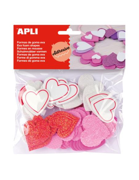 ▷ FORMAS APLI GOMA EVA CORAZONES ADHESIVOS PURPURINA 52U | Taine - Imagen 1