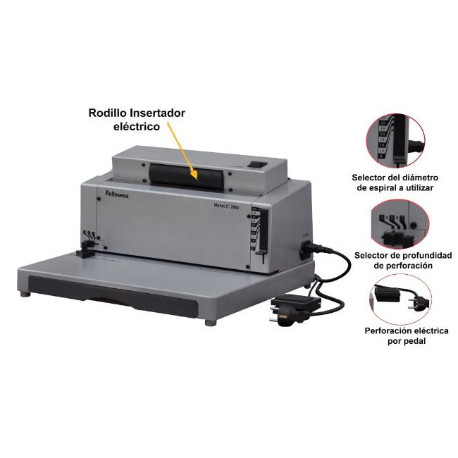 ▷ ENCUADERNADORA FELLOWES ESPIRAL ELECTRICA METAL E 200R | Taine - Imagen 1