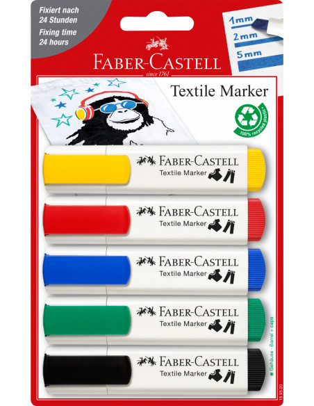 ▷ ROTULADORES FABER CASTELL 5 UDS TEXTILE SURTIDOS BISELADOS | Taine - Imagen 1