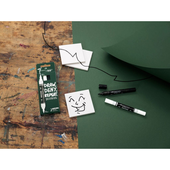 ▷ SET 2 ROTULADORES FABER-CASTELL 2 PUNTAS BLANCO Y NEGRO | Taine - Imagen 1