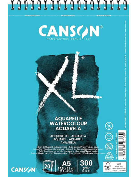 ▷ BLOC DIBUJO CANSON XL A5 17+3 ACURELA 300GR ESPIRAL | Taine - Imagen 1