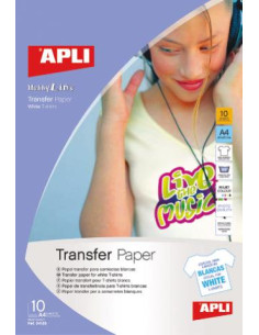 ▷ PAPEL TRANSFER APLI A4 10H.INKJET TEJIDOS BLANCOS | Taine - Imagen 1