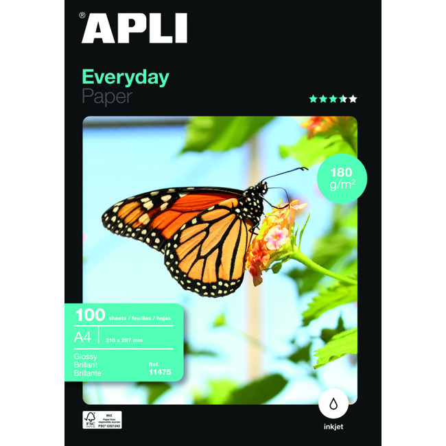 ▷ PAPEL APLI A4 180GR 100H. FOTOGRAFICO EVERYDAY | Taine - Imagen 1