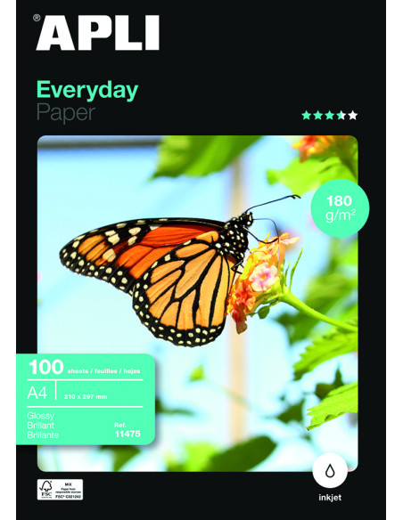 ▷ PAPEL APLI A4 180GR 100H. FOTOGRAFICO EVERYDAY | Taine - Imagen 1