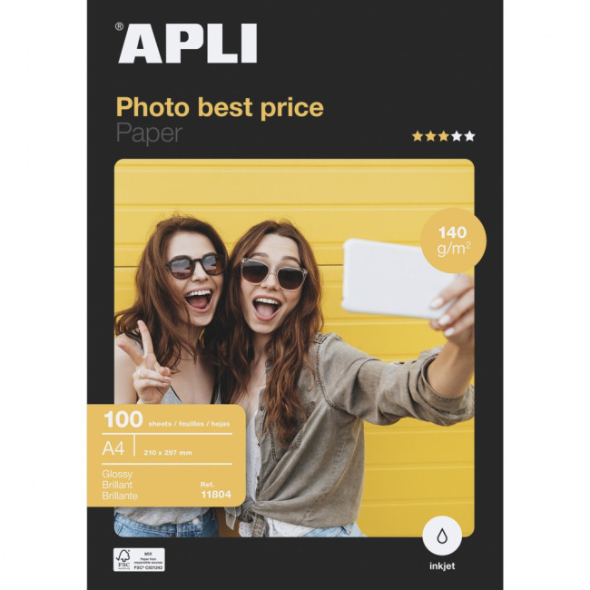 ▷ PAPEL APLI A4 140GR 100HJ FOTOGRAFICO INKJET BEST PRICE GLOSSY | Taine - Imagen 1