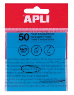 ▷ NOTAS APLI ADHESIVAS TRANSPARENTES AZUL 50H 75X75MM | Taine - Imagen 1