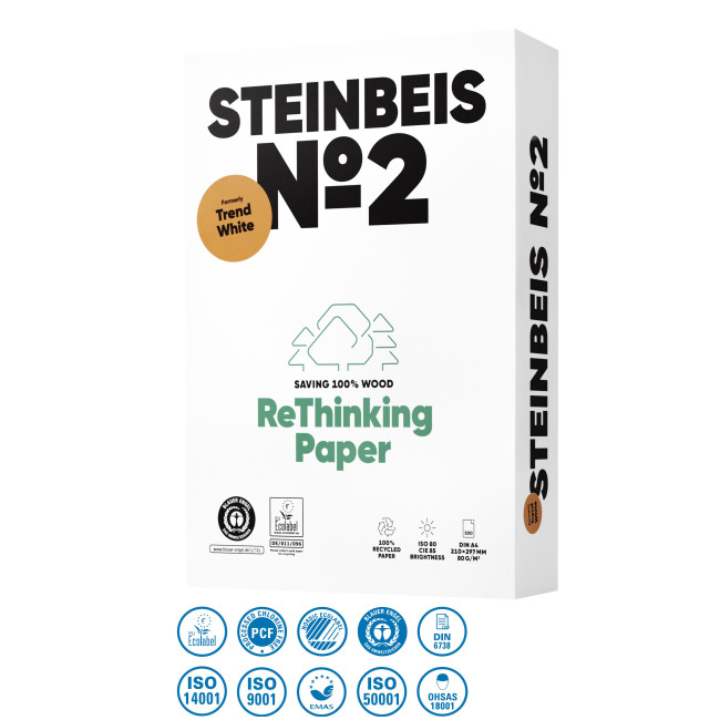 ▷ PAPEL A4 100% RECICLADO 80G 500H STEINBEIS Nº2 TREND WHITE | Taine - Imagen 1